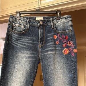 SUNDANCE brand Driftwood Blue Boot cut Jeans with Floral Embroidery